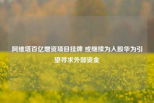 阿维塔百亿增资项目挂牌 或继续为入股华为引望寻求外部资金