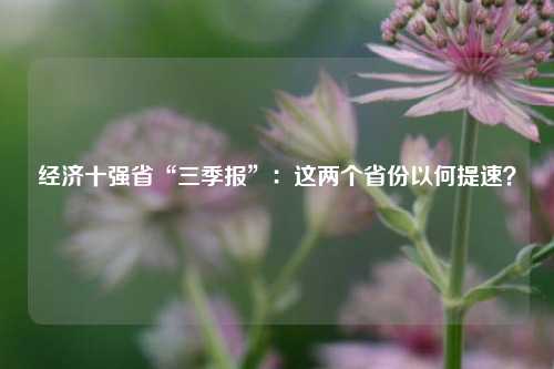 经济十强省“三季报”：这两个省份以何提速？