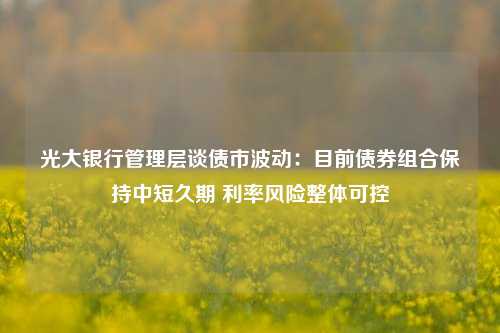 光大银行管理层谈债市波动：目前债券组合保持中短久期 利率风险整体可控